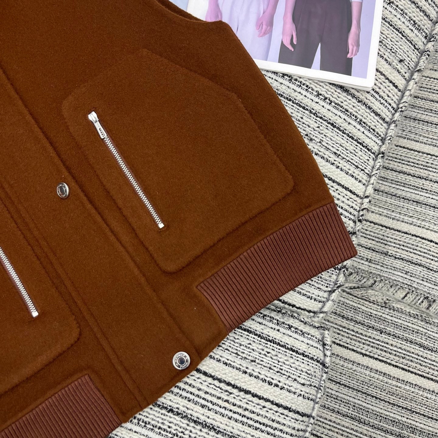 HM Stand-Up Collar Double-Faced Cashmere Brown Vest