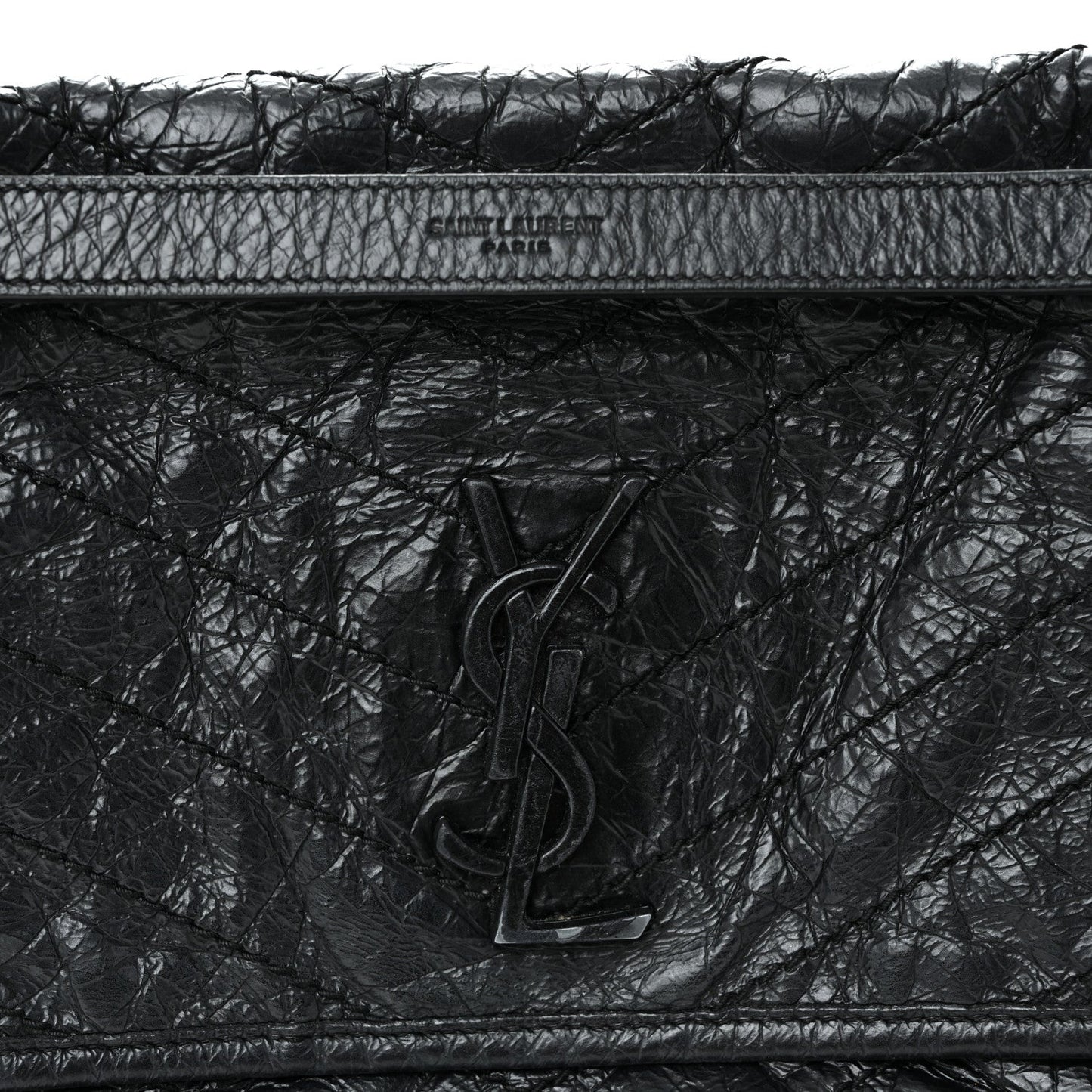 Crinkled Calfskin Matelasse Monogram Medium Niki Chain Satchel Black