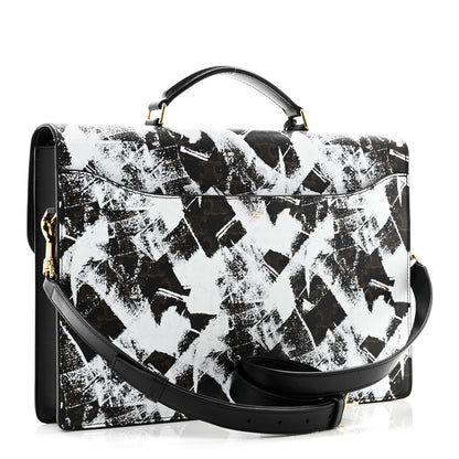 Triomphe Canvas Calfskin Cartable Small Briefcase Black