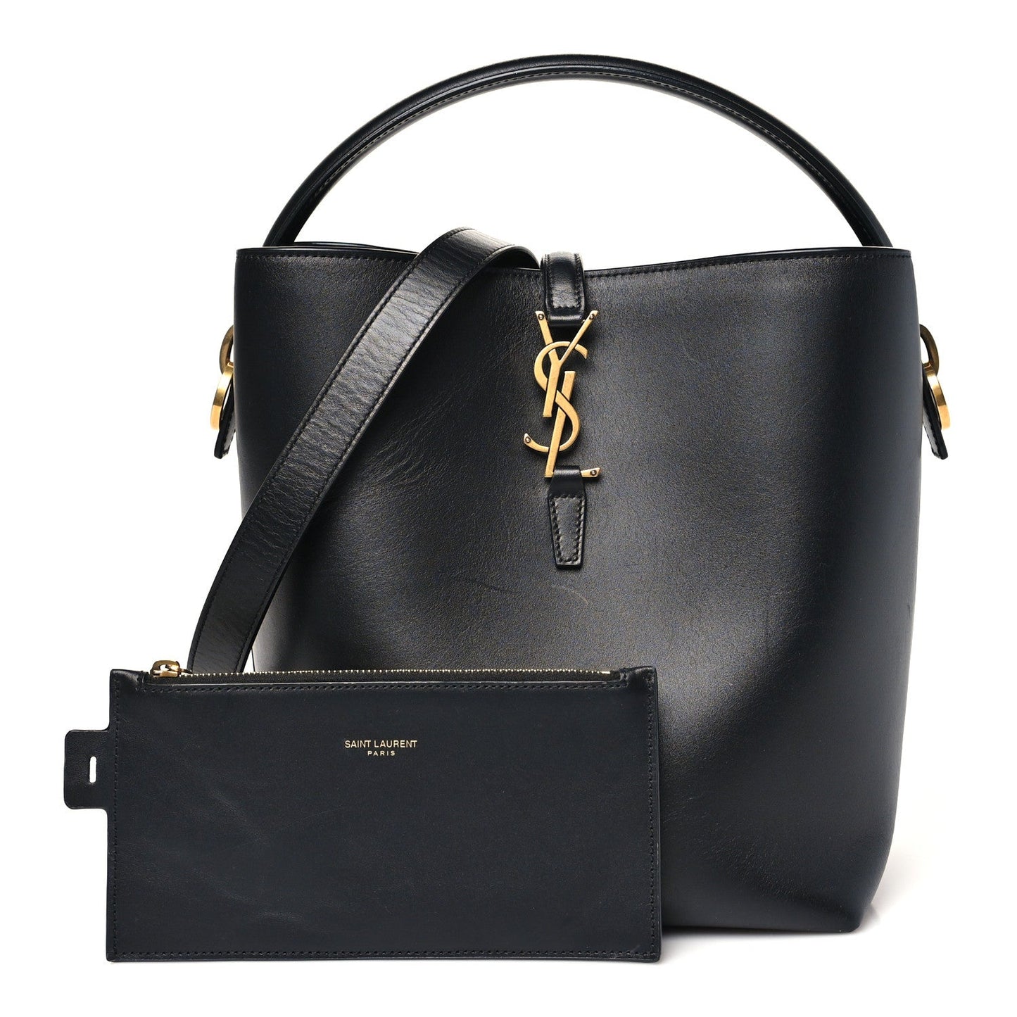 Smooth Shiny Calfskin Monogram Le 37 Bucket Bag Black