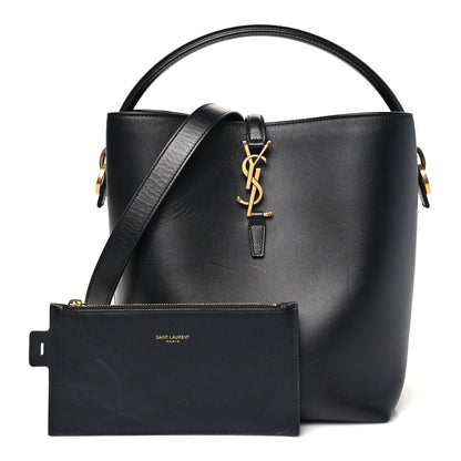 Smooth Shiny Calfskin Monogram Le 37 Bucket Bag Black