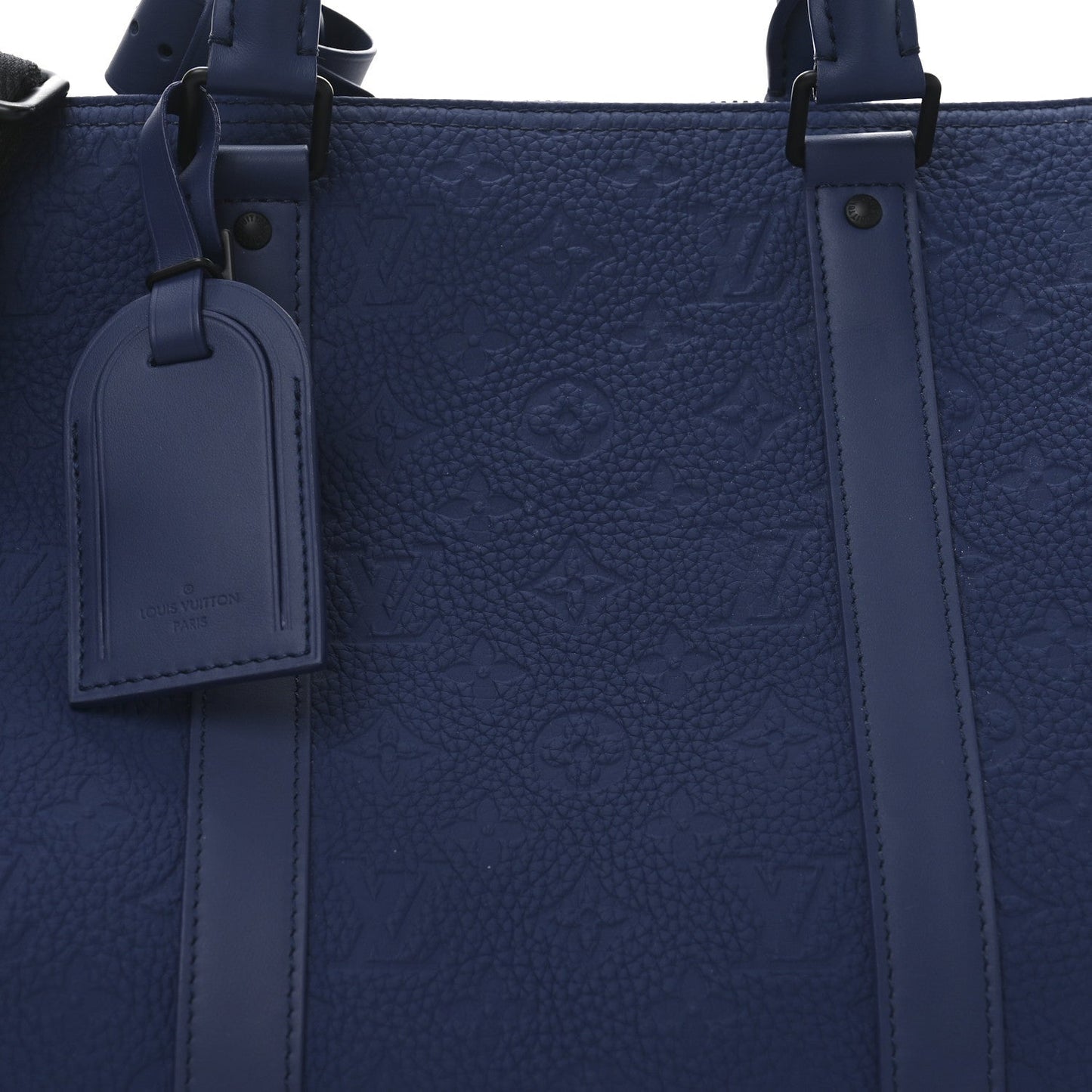 Embossed Calfskin Monogram Shadow Keepall Bandouliere 50 Navy Blue