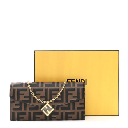 Vitello Soft F is Fendi Bi-Color FF 1974 Embossed Continental Envelope Wallet On Chain Maya Black