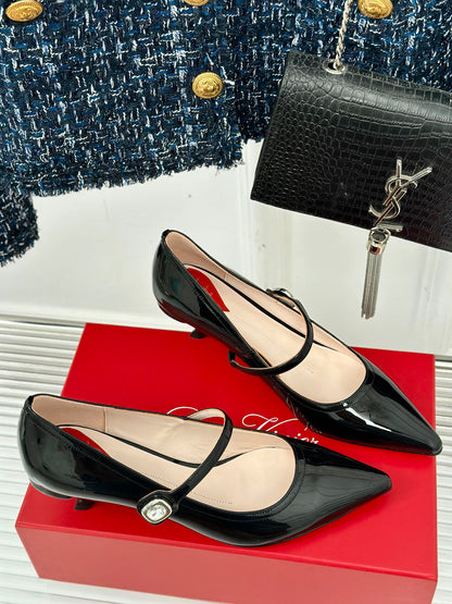 Mary Jane Virgule Pumps 55 Black Patent Leather