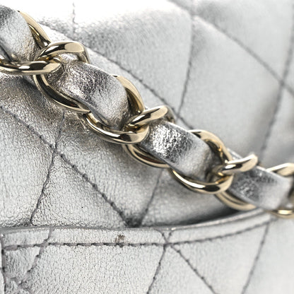 Metallic Lambskin Quilted Mini Rectangular Flap Silver
