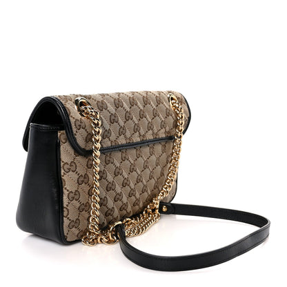 Monogram Matelasse Diagonal Small GG Marmont Shoulder Bag Beige Black