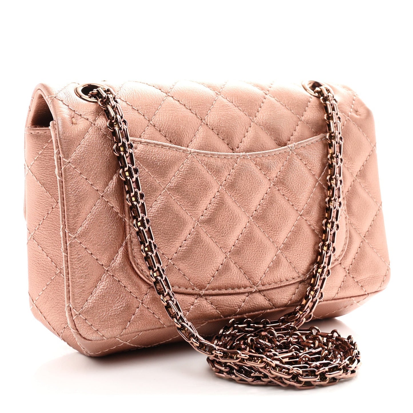 Metallic Grained Calfskin Quilted 2.55 Reissue Mini Flap Copper Pink