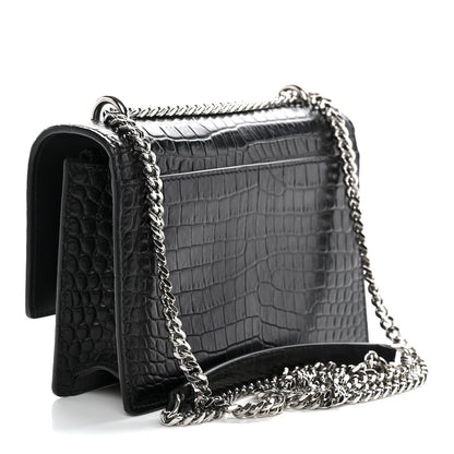 Calfskin Crocodile Embossed Monogram Sunset Chain Wallet Black