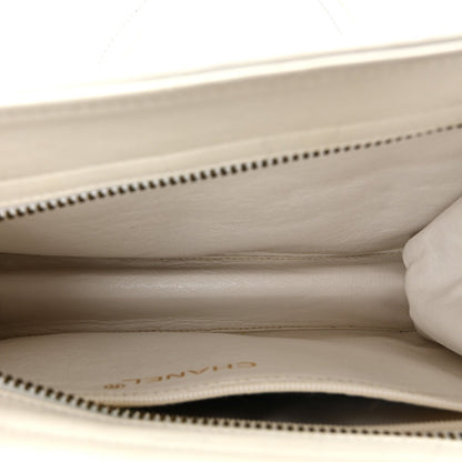 Lambskin Chevron Quilted CC Shoulder Bag White