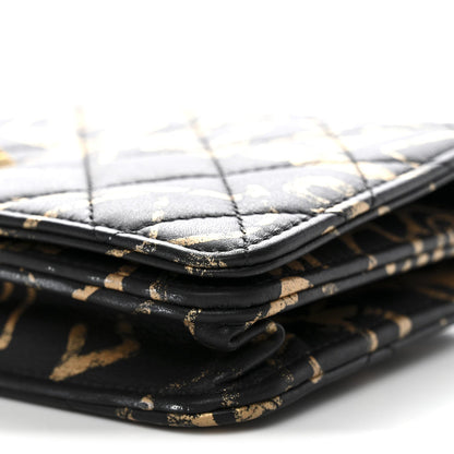 Calfskin Quilted Graffiti Pyramid Wallet On Chain WOC Black