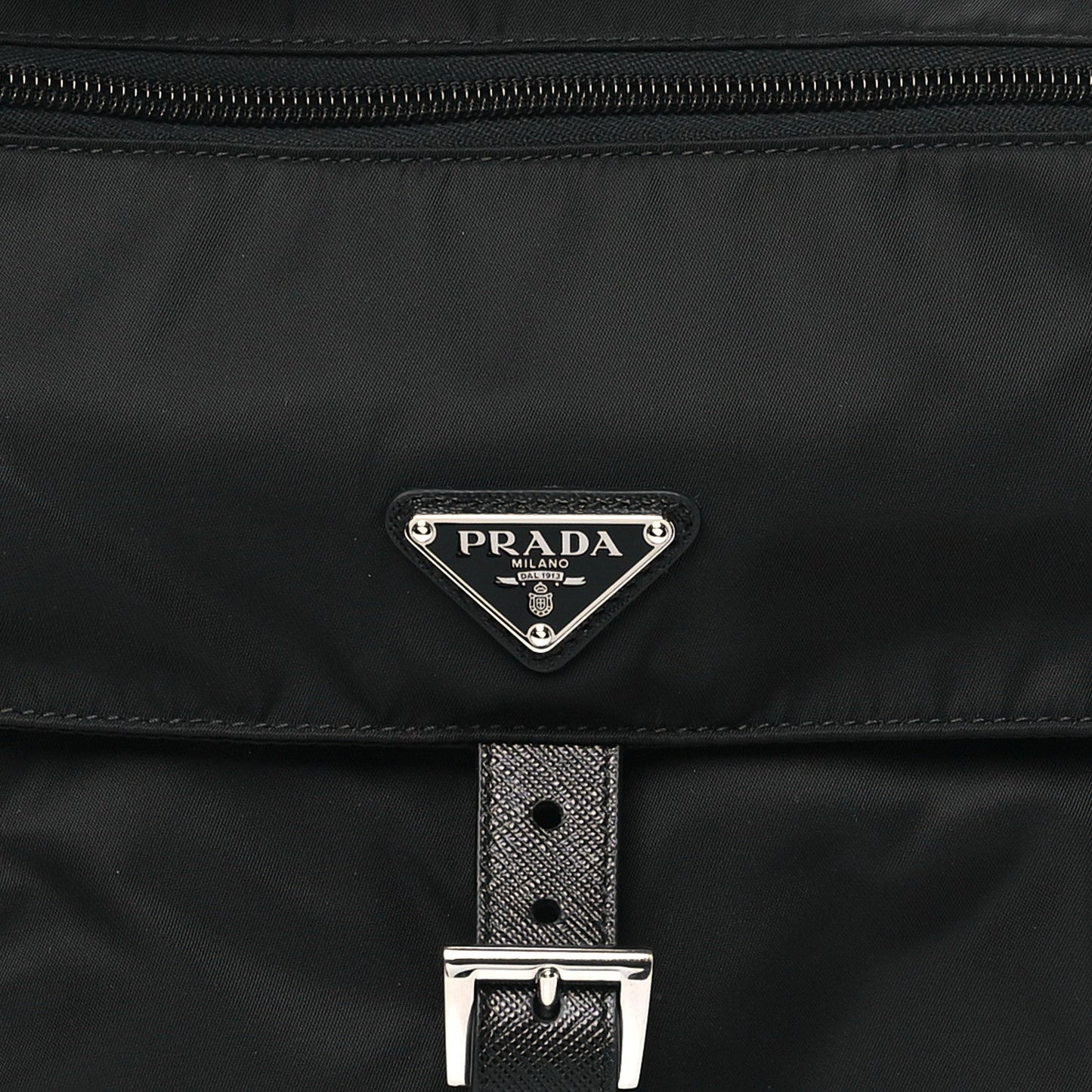 Re-Nylon Vela Saffiano Pocket Single Buckle Messenger Shoulder Bag Black