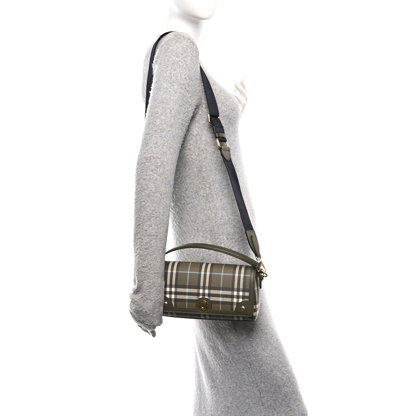Coated Canvas Calfskin Vintage Check Note Top Handle Shoulder Bag Olive Green
