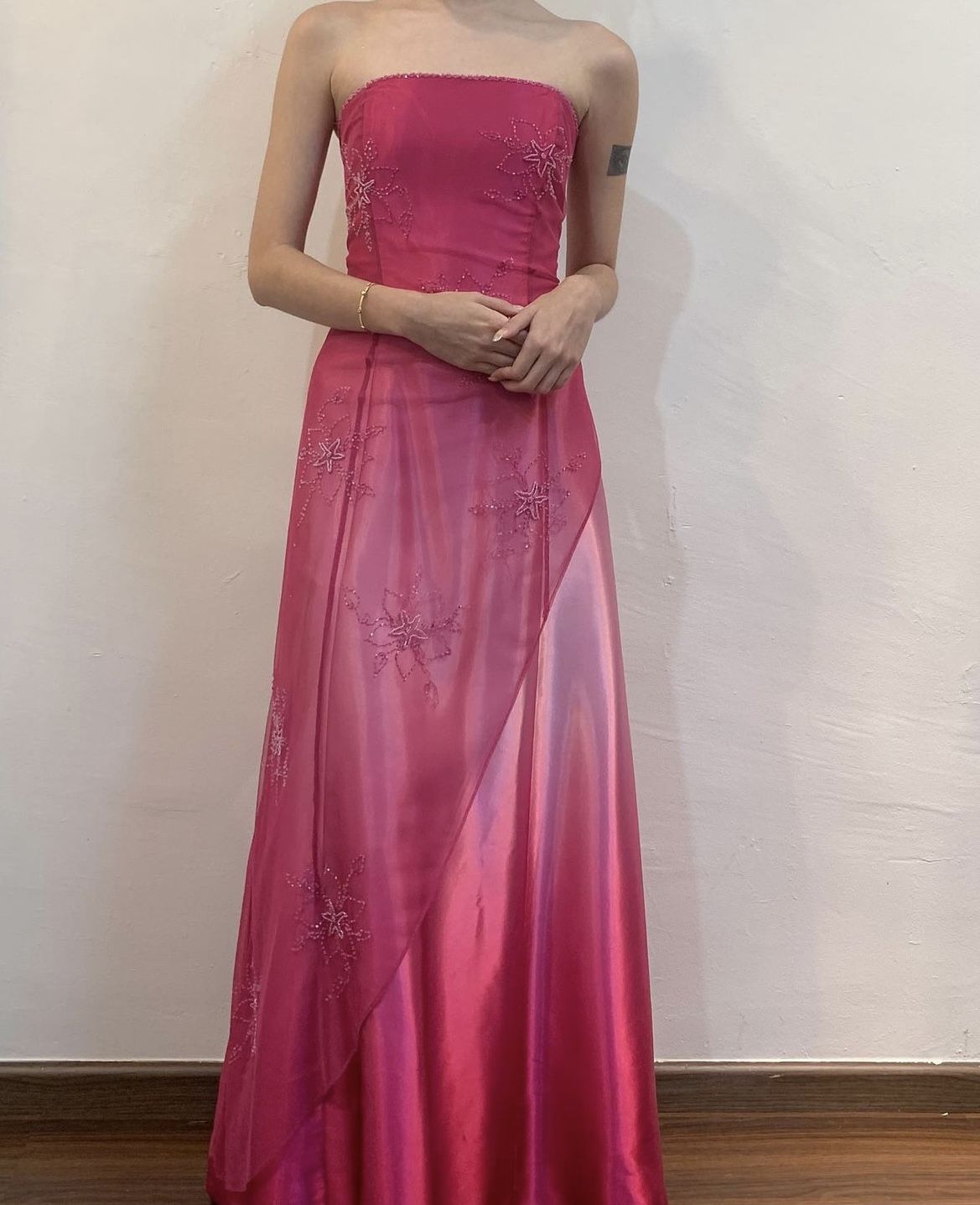 formaldressy--Pink gradient exquisite floral beading fashion long tulle prom dress graduation dress gh5523