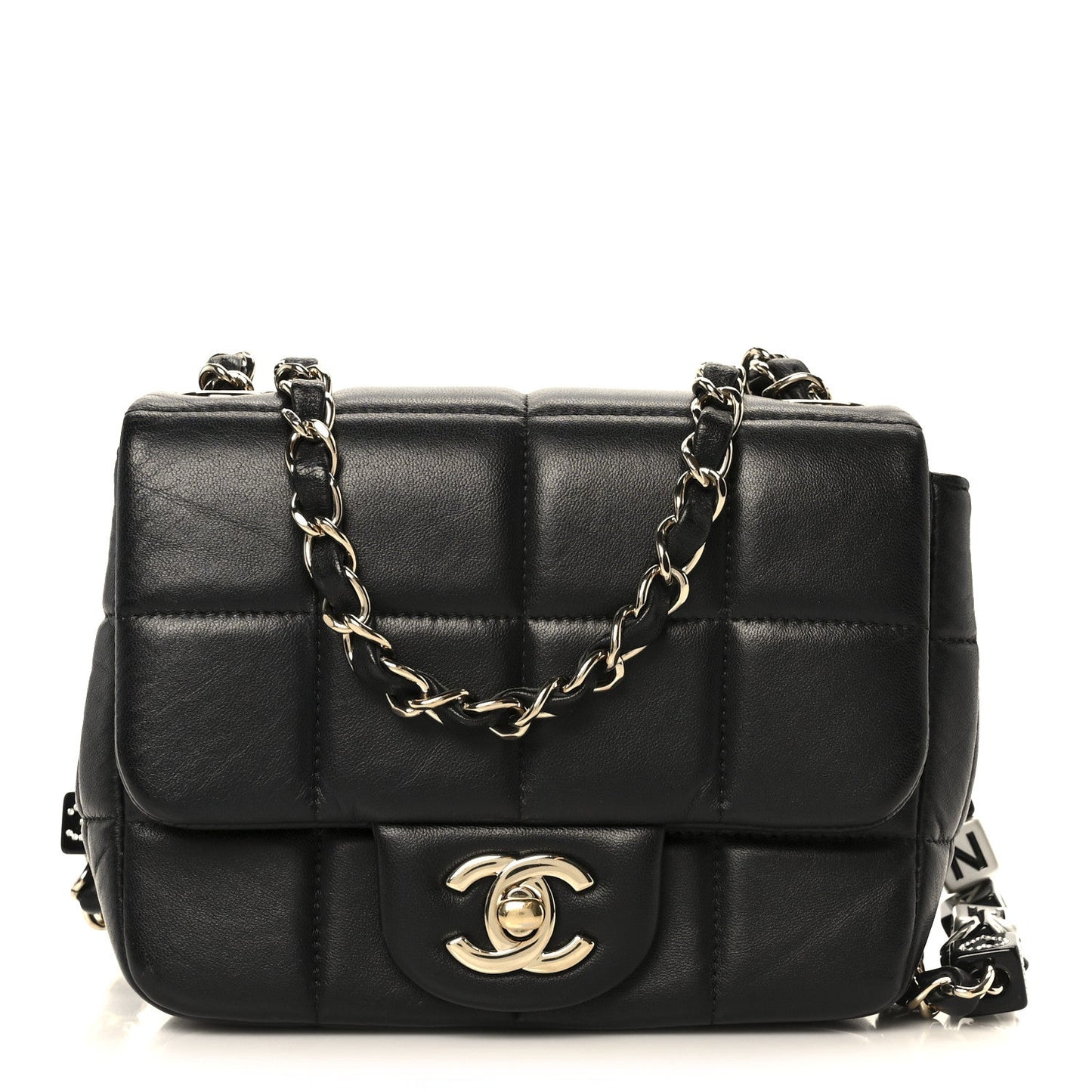 Lambskin Resin Crystal Square Quilted Mini Monacoco Flap Black