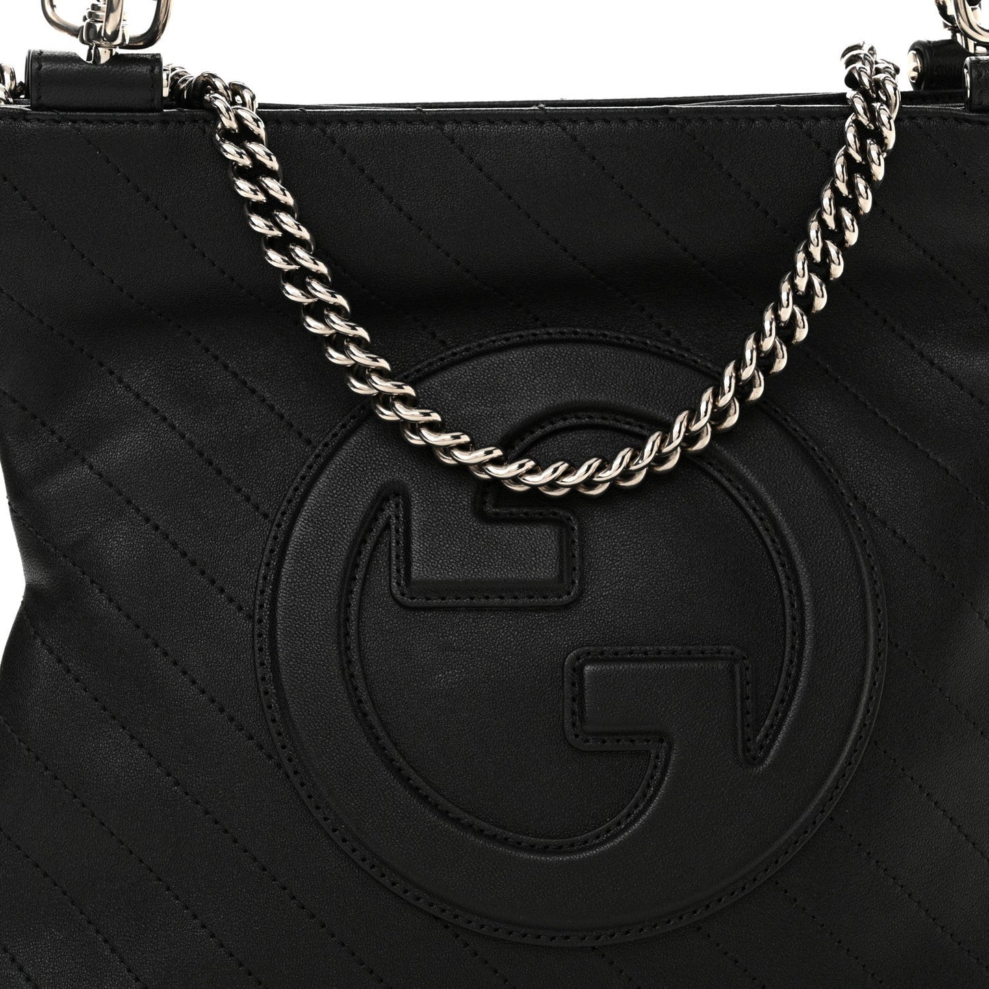Sakai Be Green Calfskin Diagonal Stitched Small Blondie Tote Black