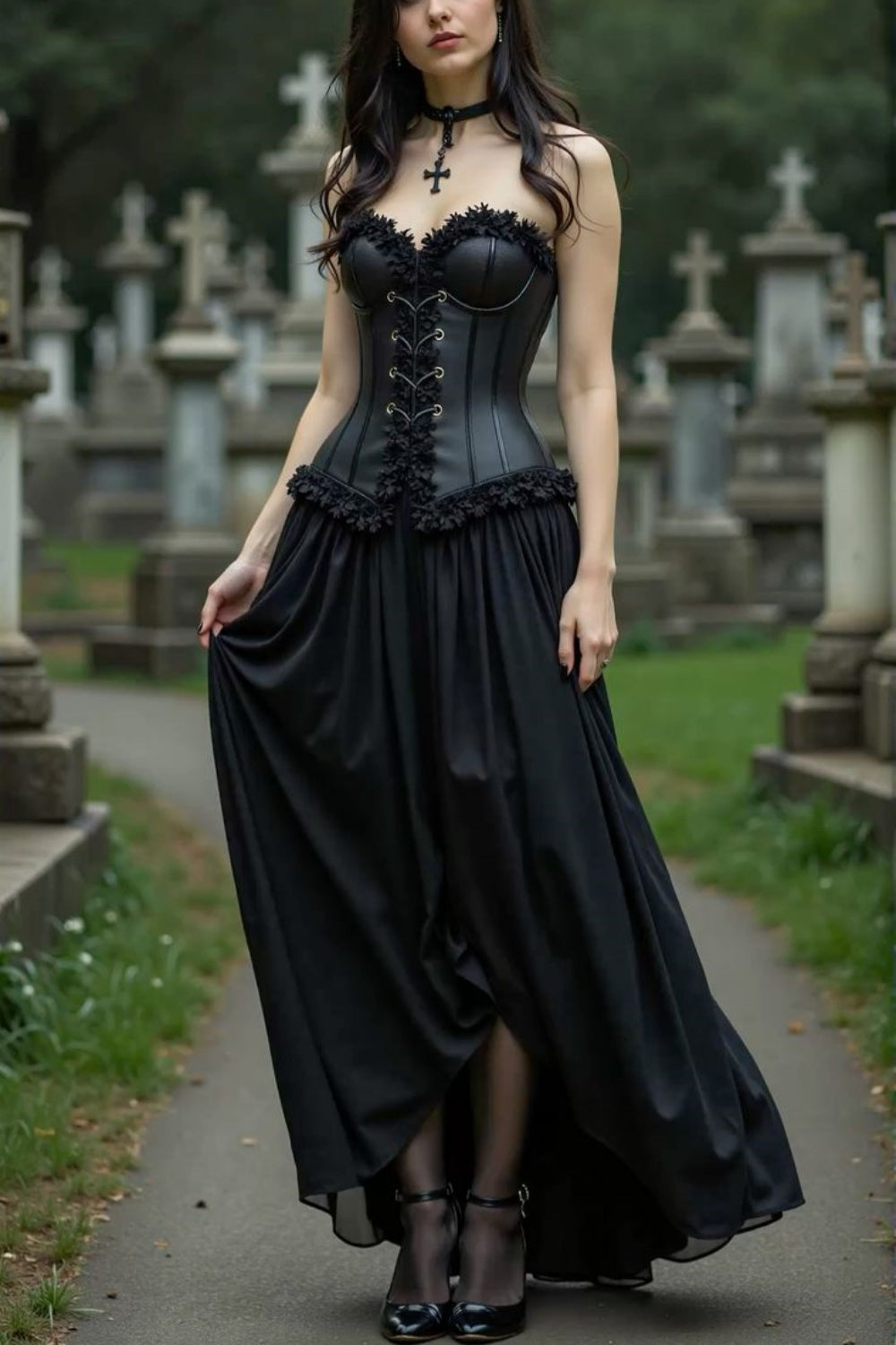 formaldressy-Black retro long corset party dress gh6192