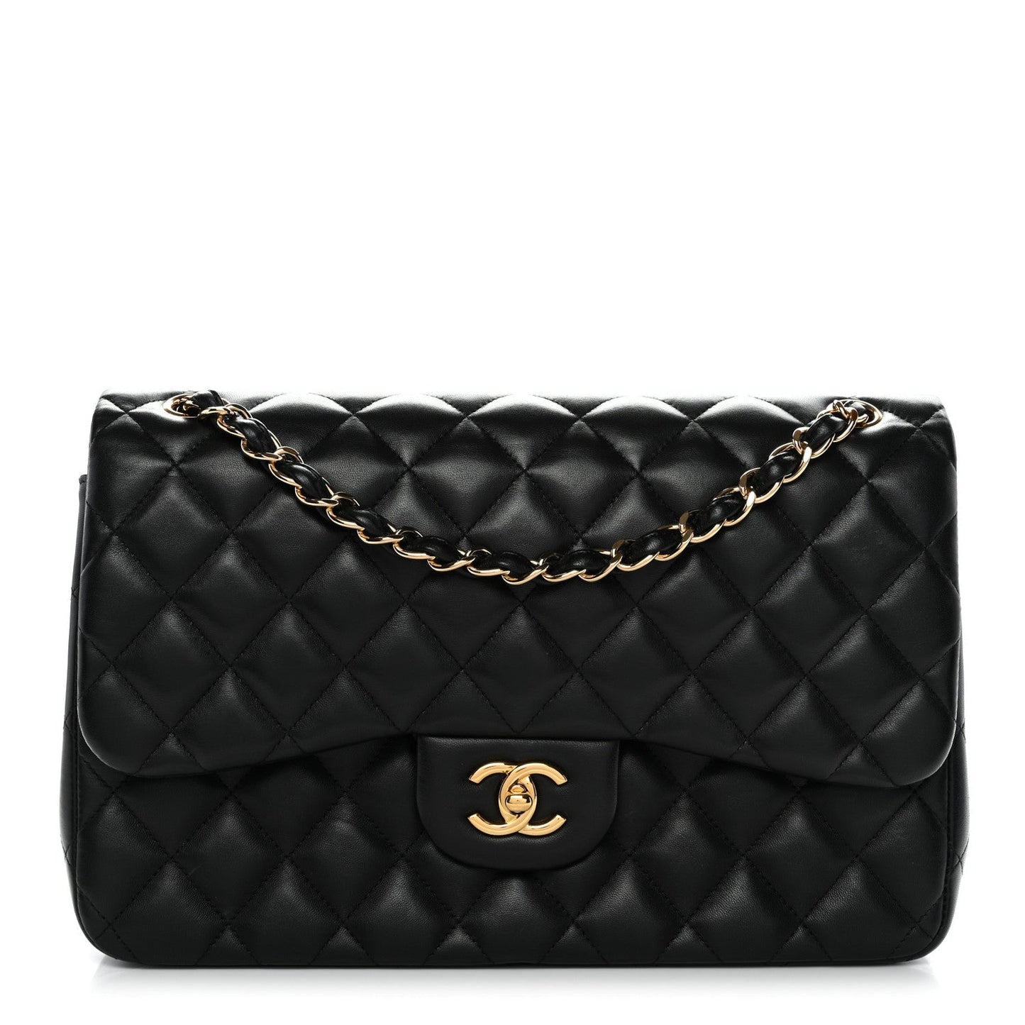 Lambskin Quilted Jumbo Double Flap Black