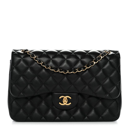 Lambskin Quilted Jumbo Double Flap Black
