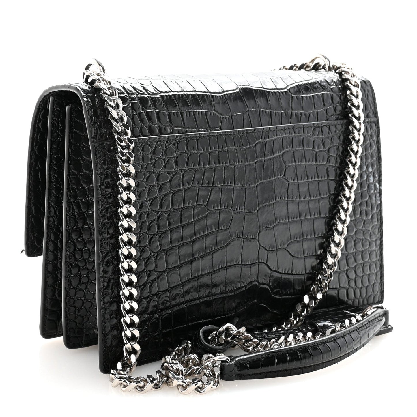 Calfskin Crocodile Embossed Medium Monogram Sunset Black