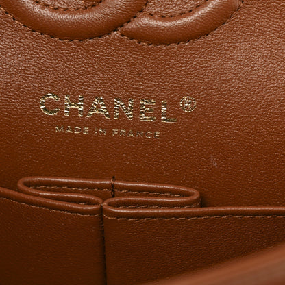 Caviar Quilted Small Double Flap Light Brown