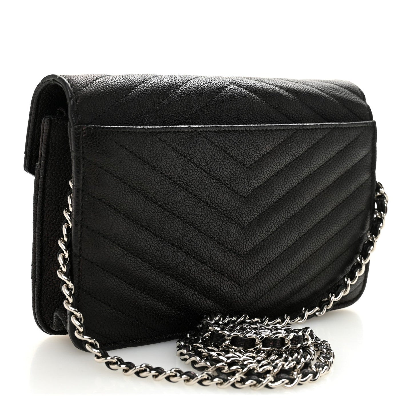 Goatskin Chevron Quilted Statement Wallet On Chain WOC Black
