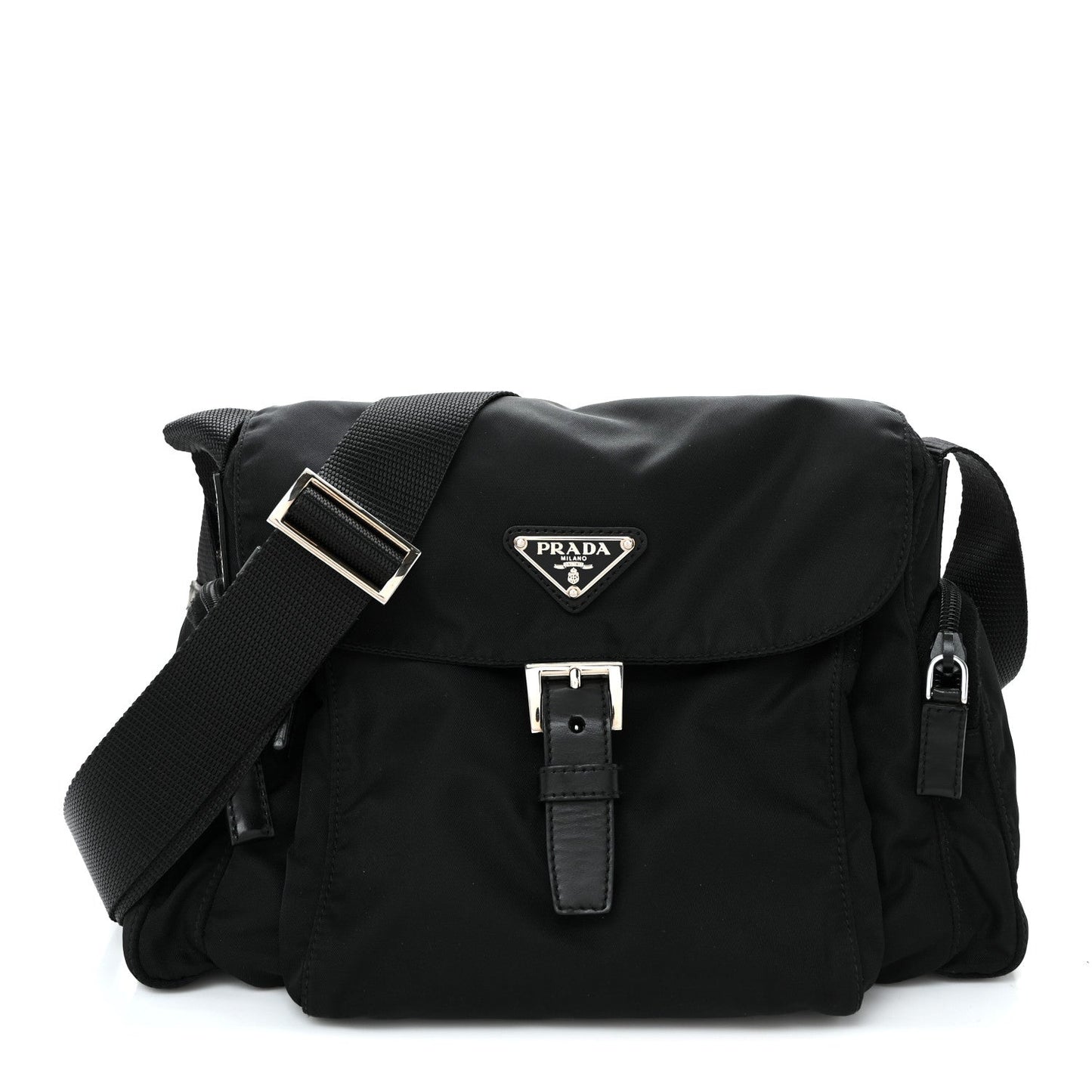 Nylon Vela Saffiano Single Buckle Messenger Shoulder Bag Black