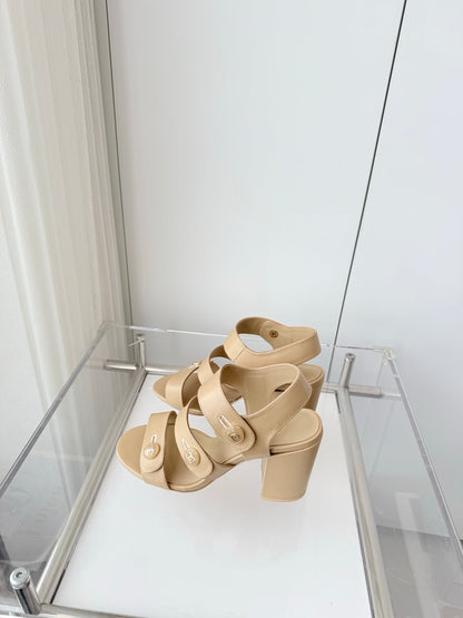 Chanel 26 Turnlock 80 Beige Sandal Heels in Lambskin 597405