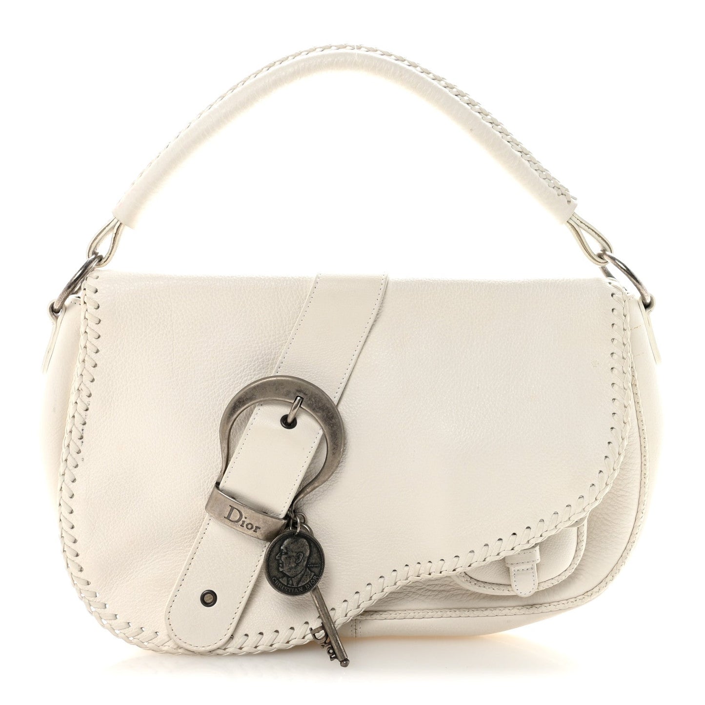 Calfskin Braided Gaucho Double Saddle Bag White