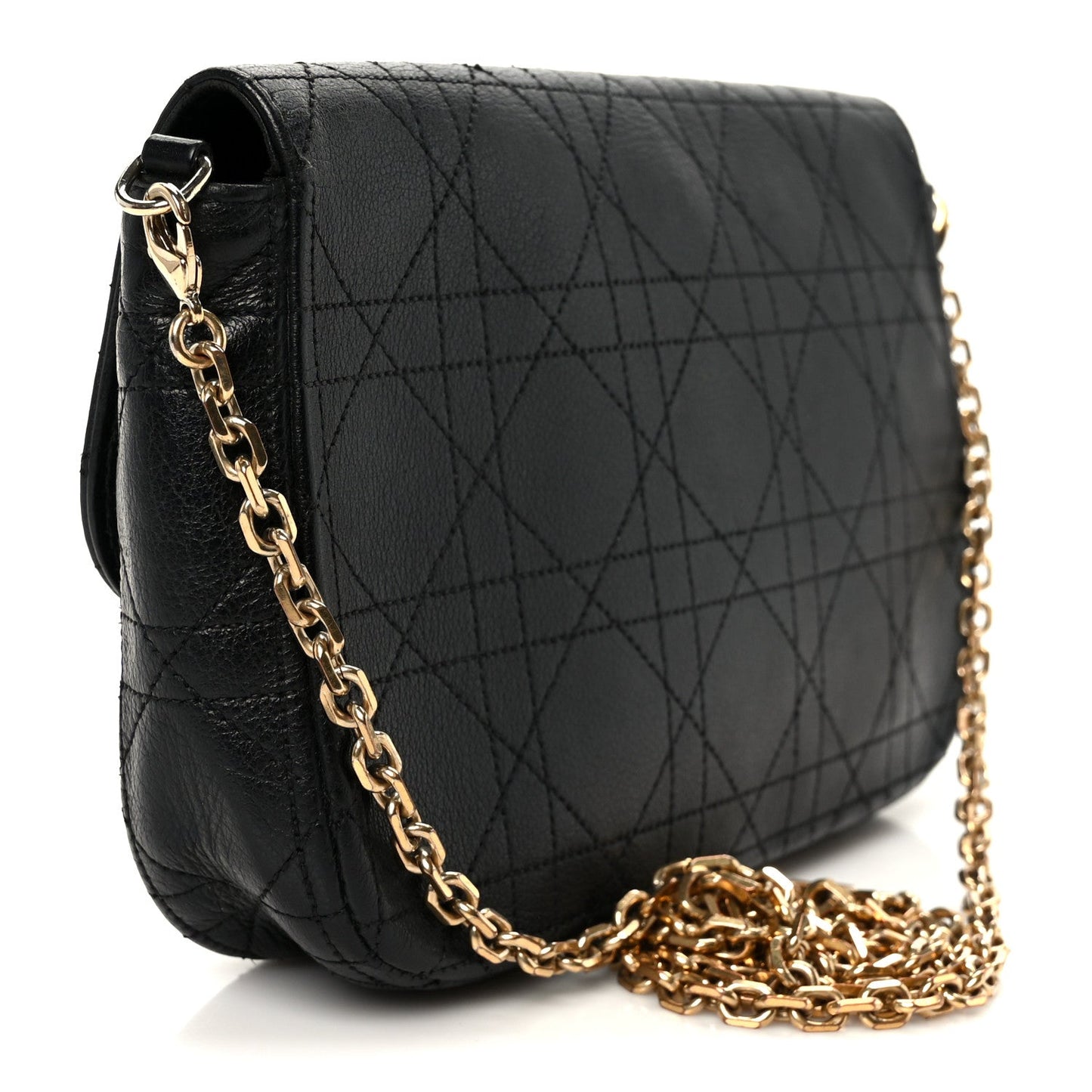 Grained Calfskin Cannage Diorling Wallet On Chain Black