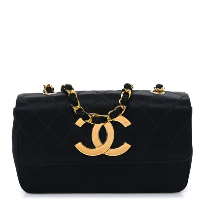 Satin Quilted Mini Single Flap Black