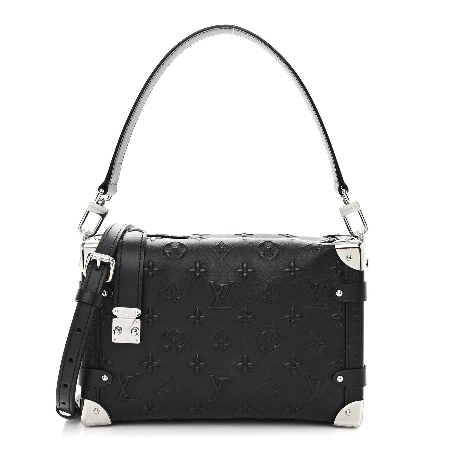 Calfskin Debossed Monogram Side Trunk Black