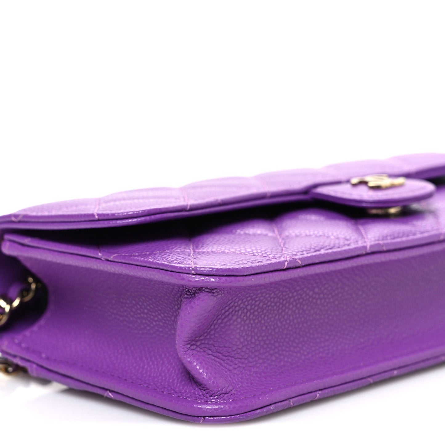 Caviar Quilted Flap Phone Holder with Chain Purple