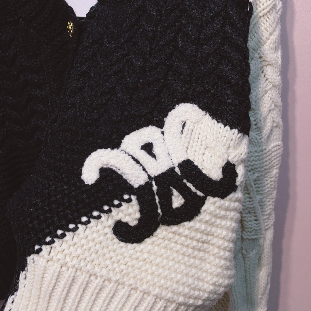Celine 25 Cardigan White mix Black Wool 293389