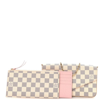 Damier Azur Pochette Felicie Chain Wallet Rose Ballerine