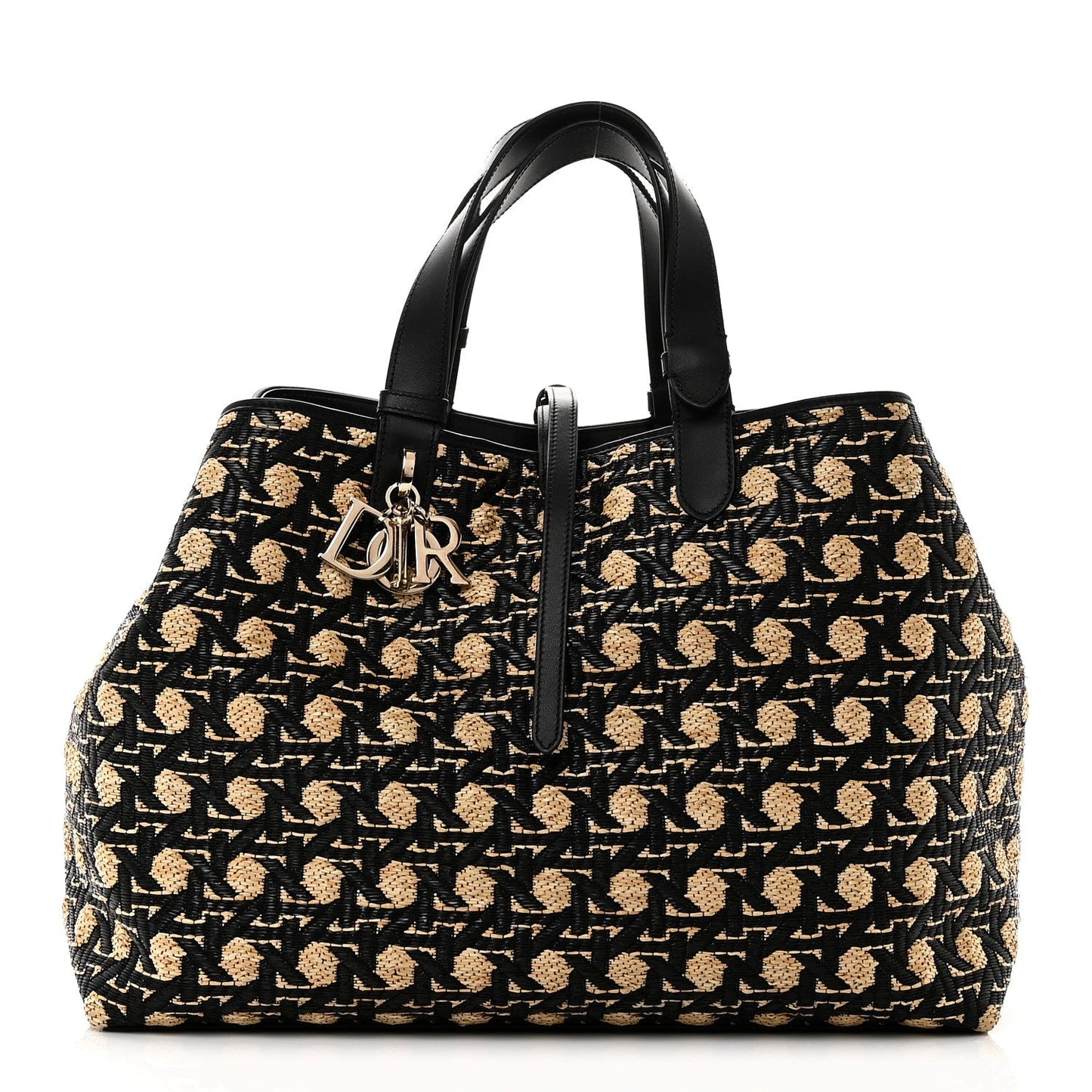 Raffia Calfskin Cannage Large Toujours Black Beige