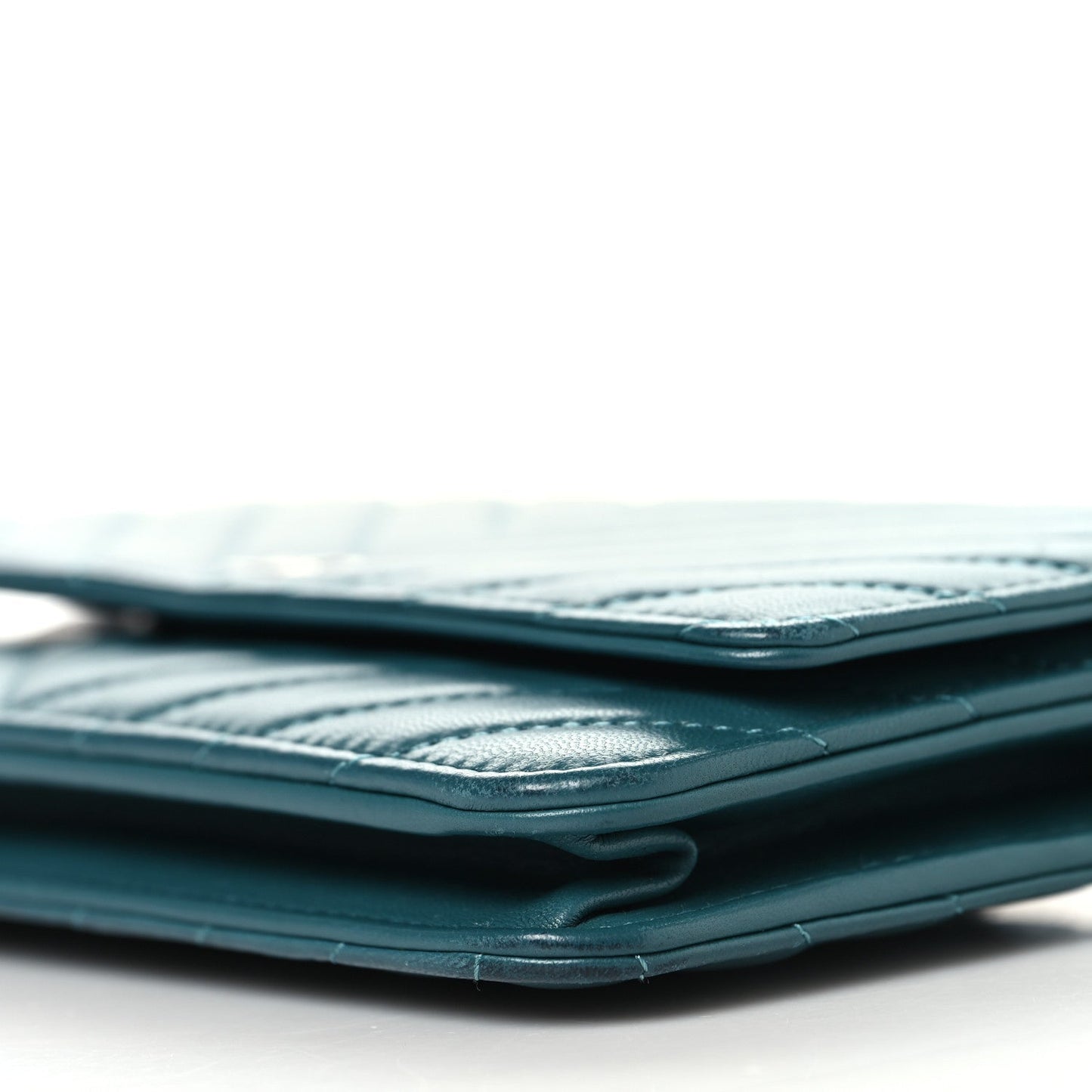 Lambskin Chevron Quilted Wallet On Chain WOC Turquoise