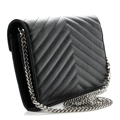 Grain De Poudre Matelasse Chevron Monogram Chain Wallet Black