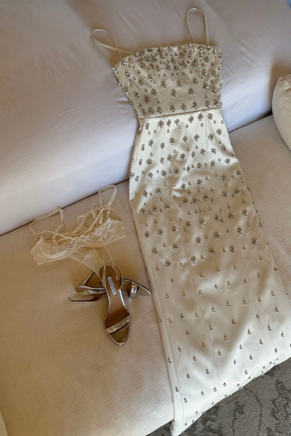 formaldressy-Ivory white mid-length satin exquisite beaded prom dress wedding dress evening dress gh5744