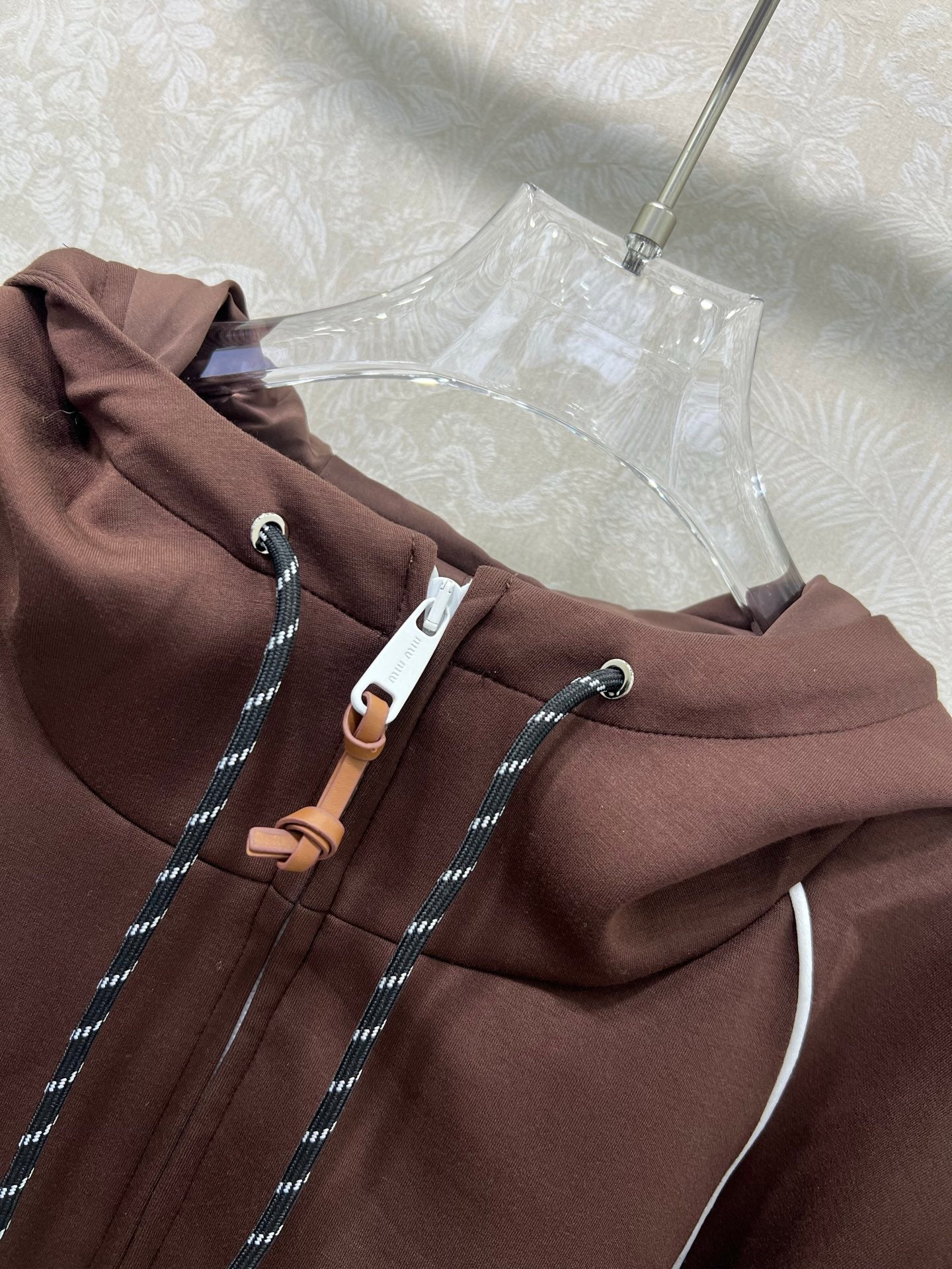 Miumiu Hooded Jacket and Skirt Set Brown Cotton
