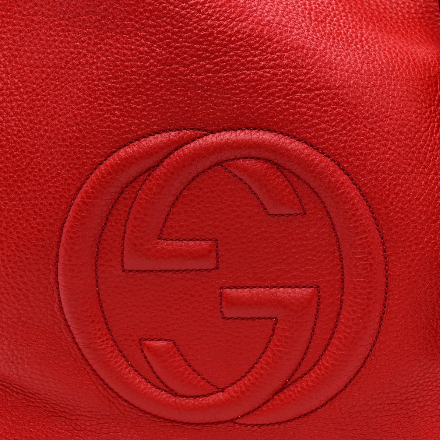 Pebbled Calfskin Large Soho Shoulder Bag Red