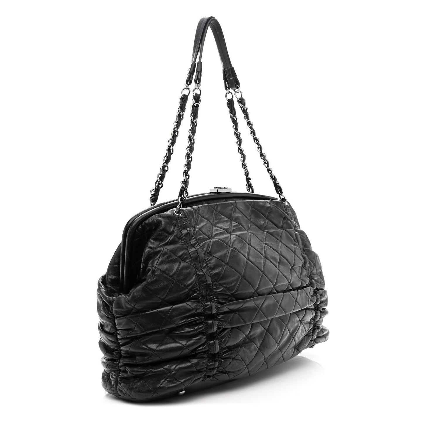 Lambskin Quilted Sharpei Frame Tote Black