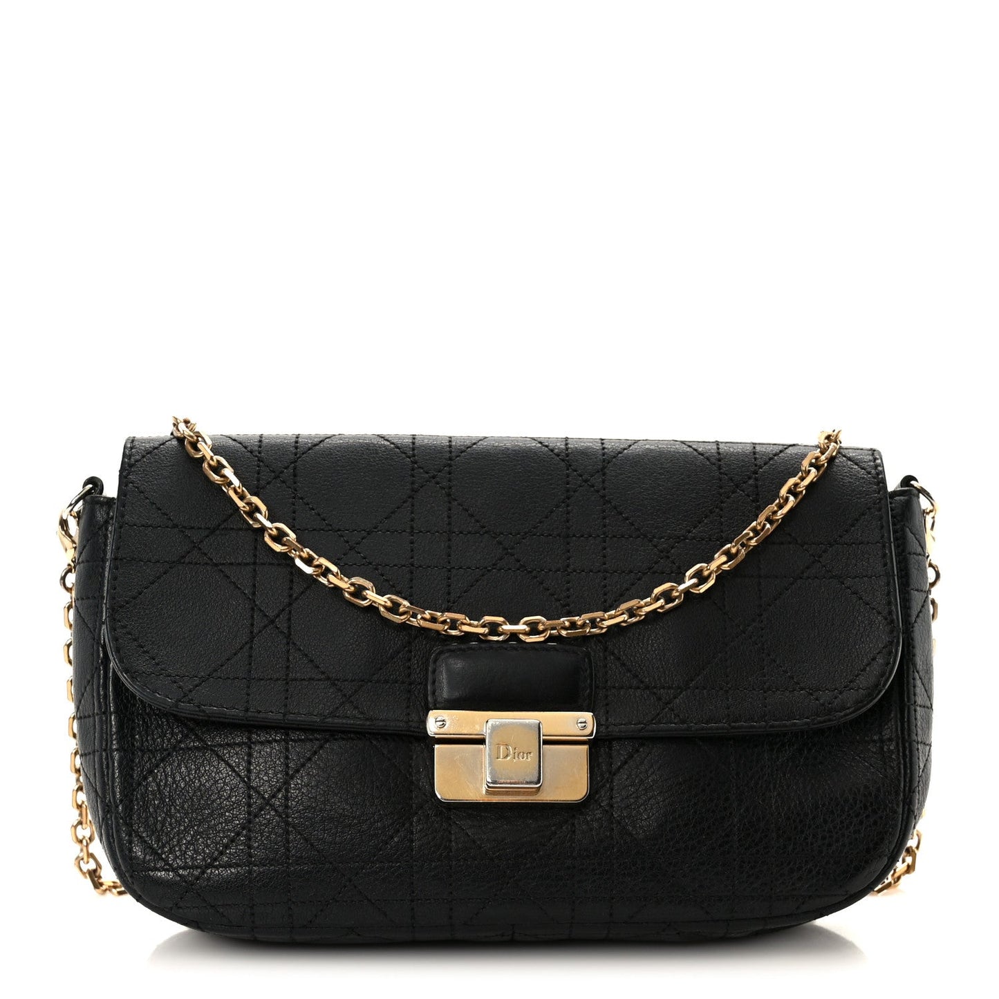 Grained Calfskin Cannage Diorling Wallet On Chain Black