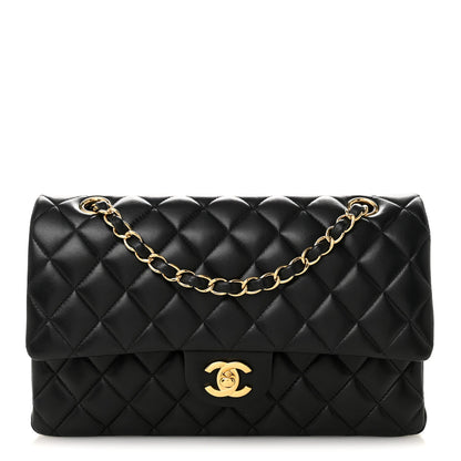 Lambskin Quilted Medium Double Flap Black