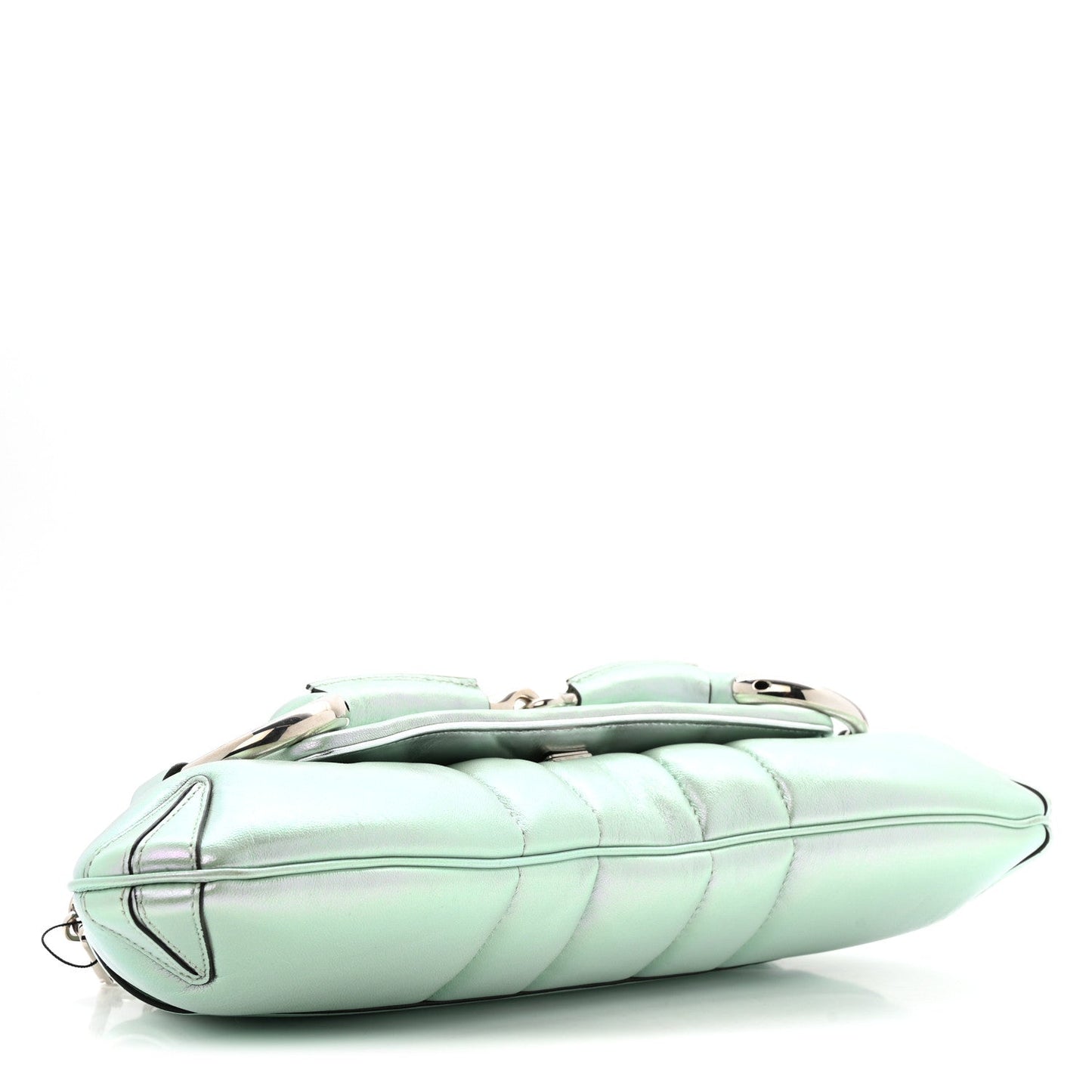Iridescent Nappa Vertical Matelasse Medium Maxi Horsebit Chain Shoulder Bag Iridescent Salvy Green