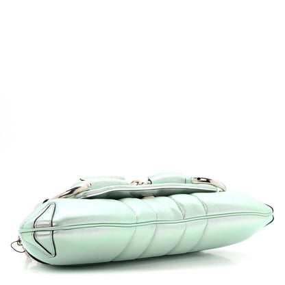 Iridescent Nappa Vertical Matelasse Medium Maxi Horsebit Chain Shoulder Bag Iridescent Salvy Green