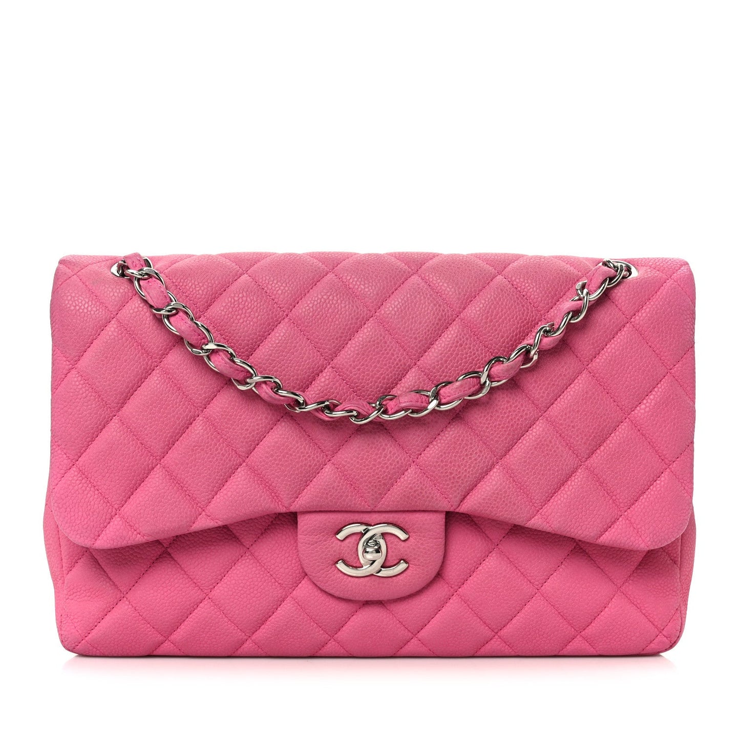 Iridescent Caviar Quilted Jumbo Double Flap Pink