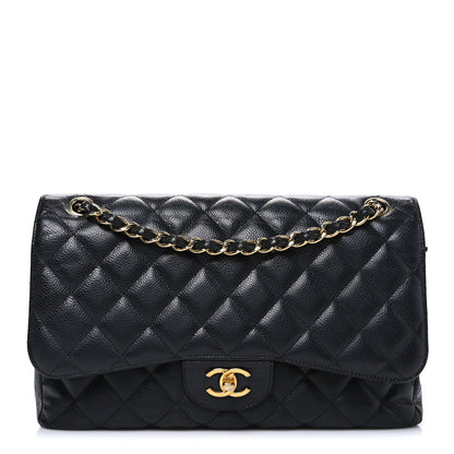 Caviar Quilted Jumbo Double Flap Black