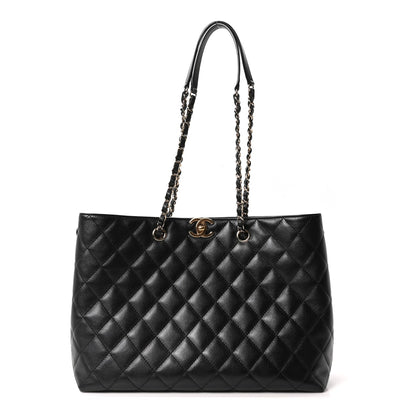 Caviar Quilted Small Shopping Tote Black