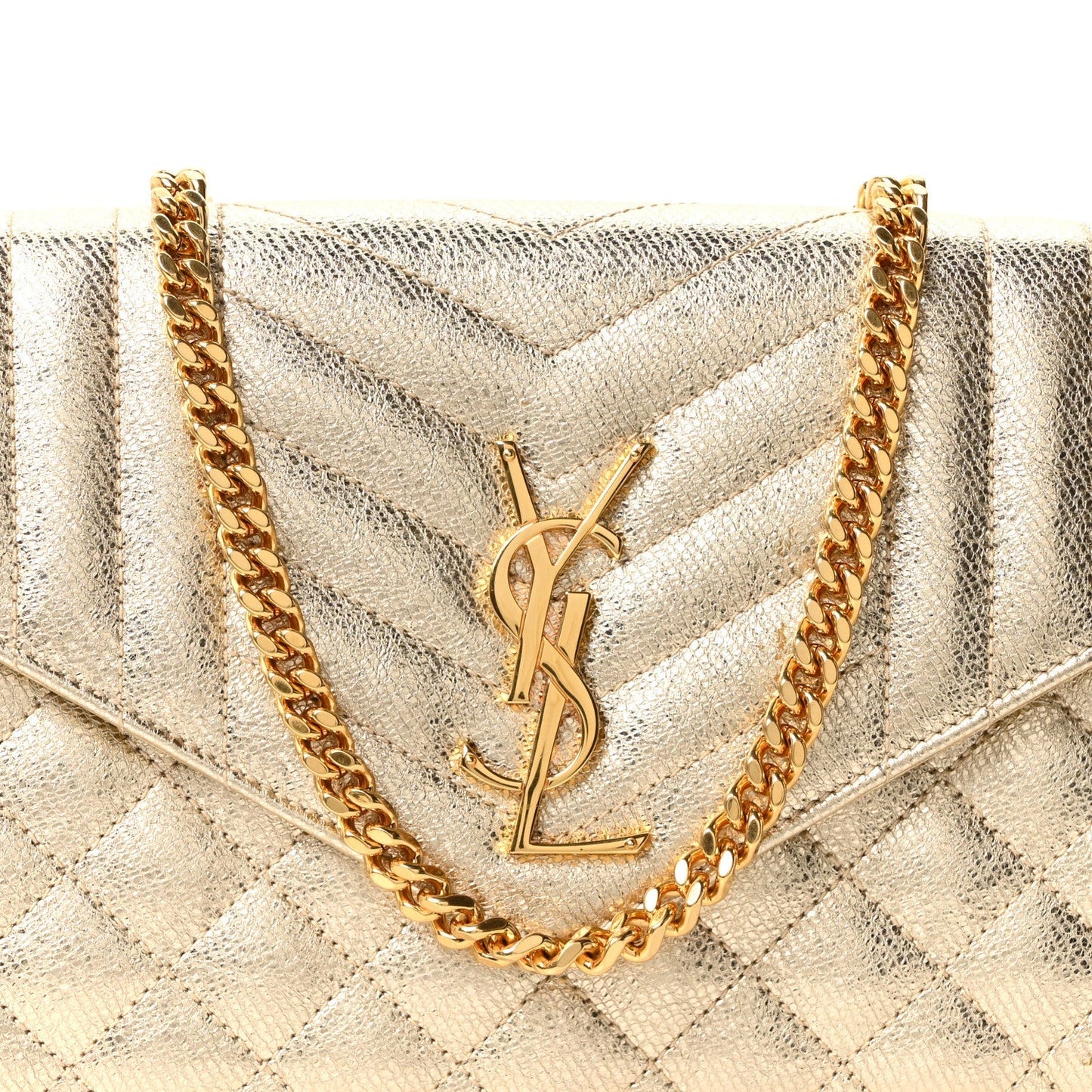 Metallic Calfskin Tri-Quilt Monogram Envelope Chain Wallet  Oro
