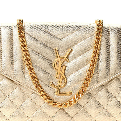 Metallic Calfskin Tri-Quilt Monogram Envelope Chain Wallet  Oro
